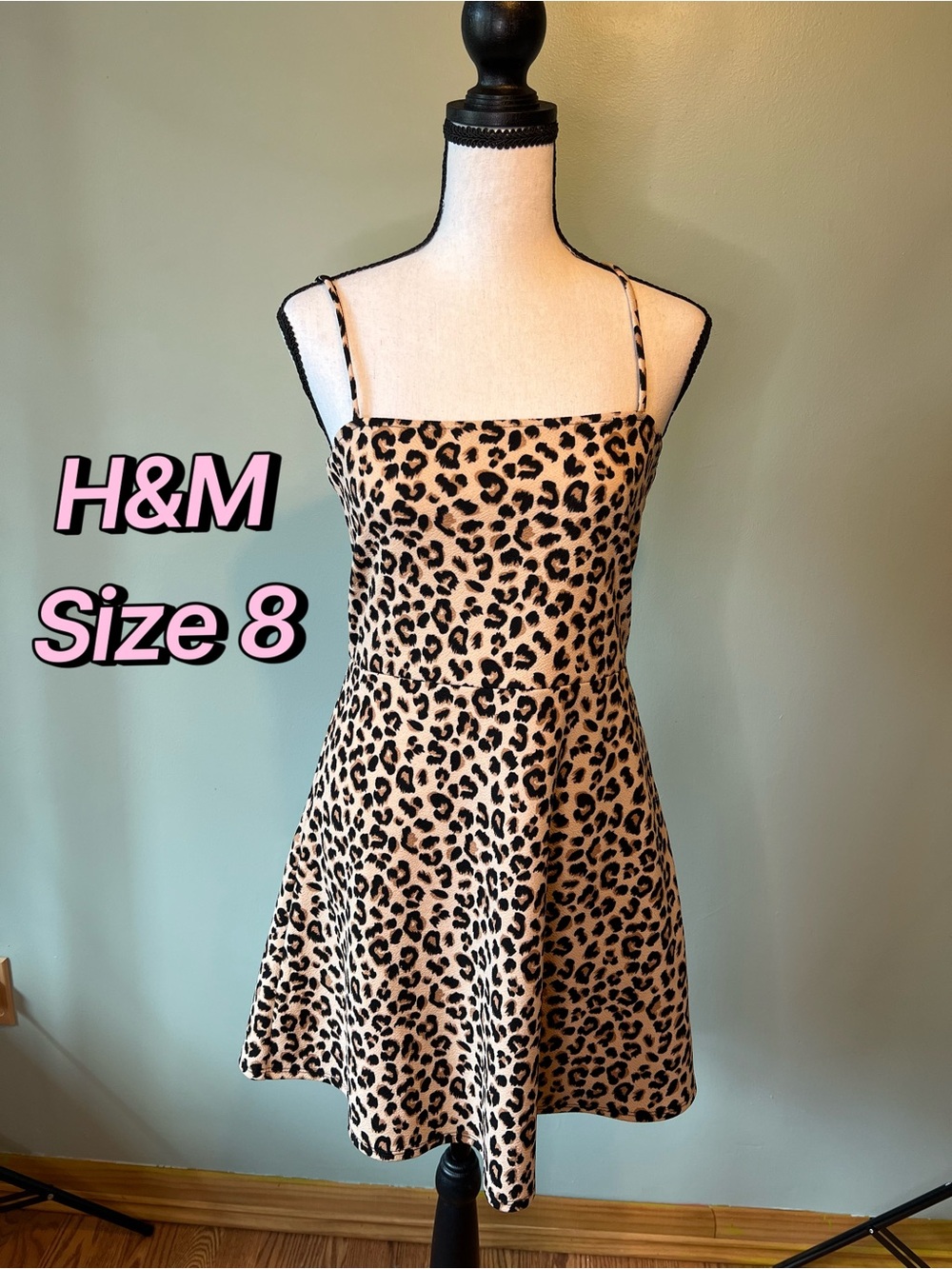 H&M Leopard Print Spaghetti Strap Dress - Size 8